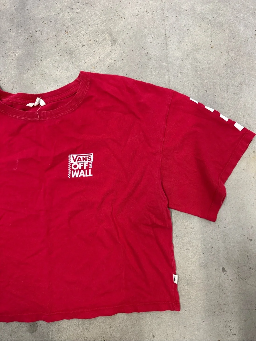 Vans Off The Wall Red Checkerboard Crop T-Shirt Size M